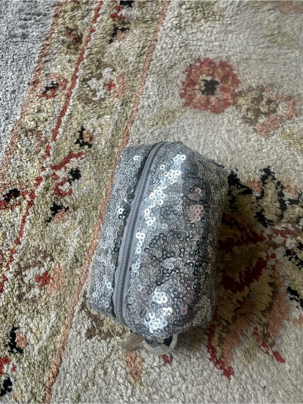 MAC Cosmetics Silver Sequin Cosmetic Pouch with Disco Ball Charm